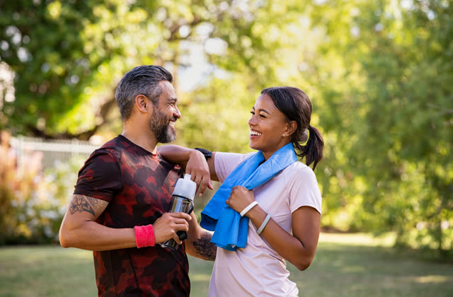 A couple enjoying an active morning outdoors