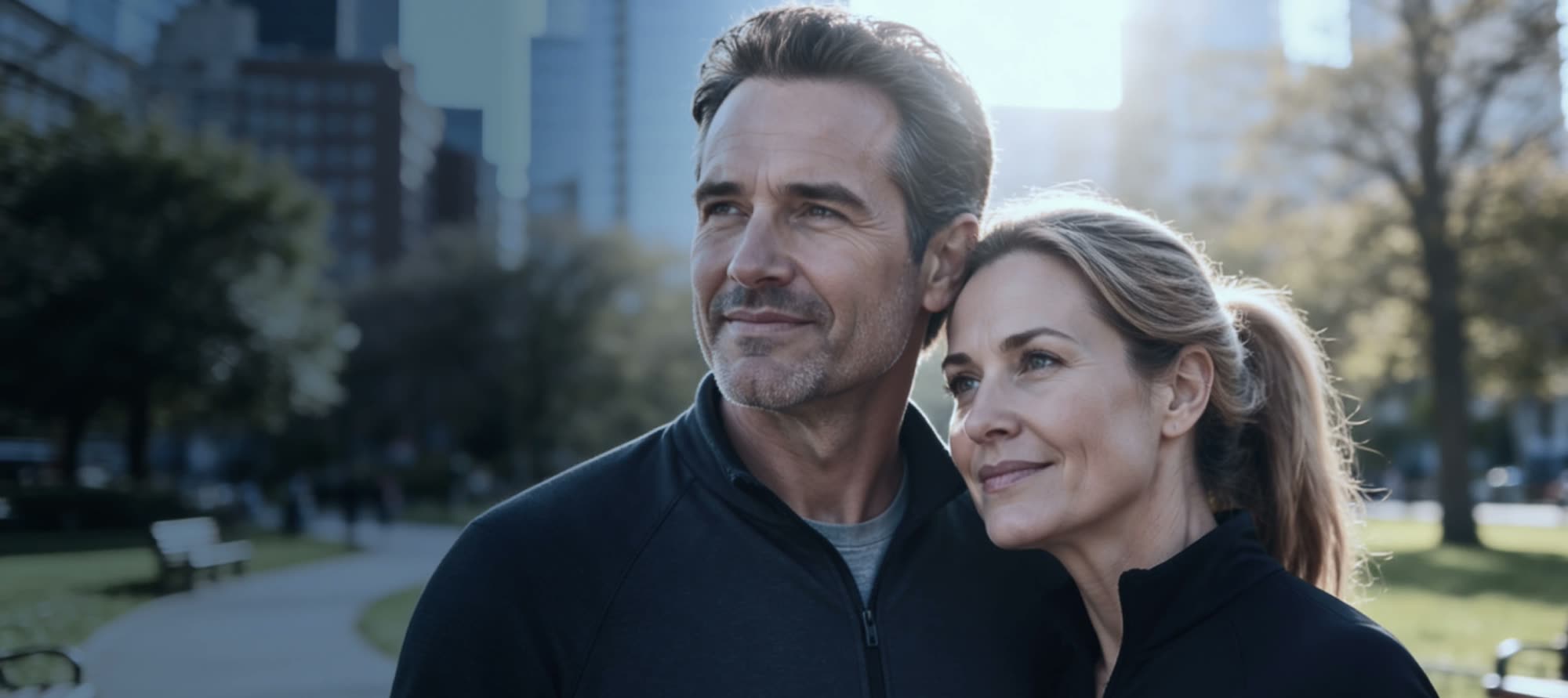 A couple enjoying a bright morning together